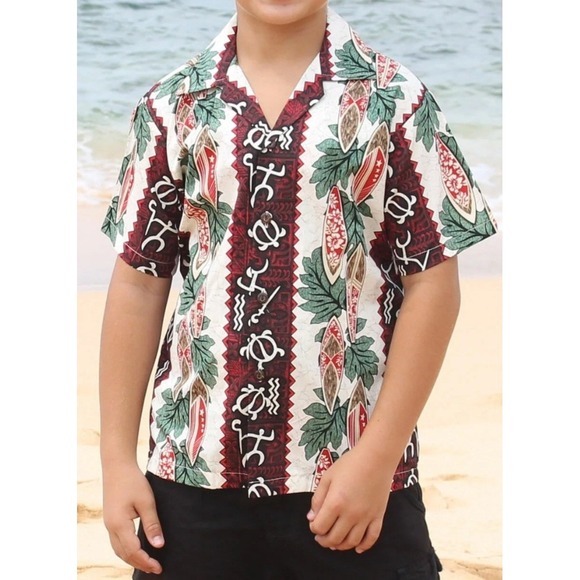 Pacific Legend Hawaiian Top Bottom Boys 6T Shirt Short Set Beach Surf Aztec Palm - Picture 3 of 11